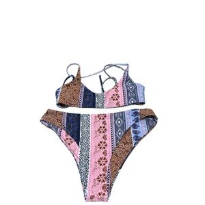 Zaful boho pink and purple strappy bikini set